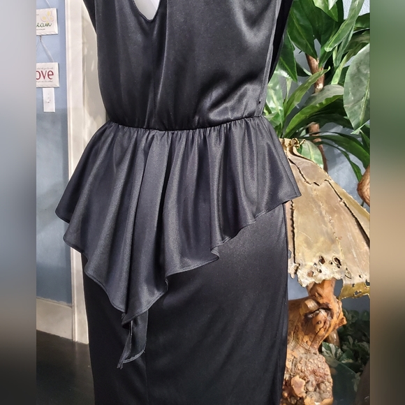 Vintage 80's Diamond's Run Drapes Sequined  Peplum Ruffle Disco Party Dress 7/8 - Picture 9 of 11